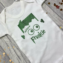 Load image into Gallery viewer, Personalised Frankenstein Baby Boy's Short Sleeve Romper, Halloween Costume
