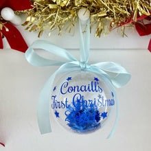 Load image into Gallery viewer, Personalised First Christmas 2022 Baby Boys 1st Christmas Bauble, Blue Star Filled Christmas Decoration
