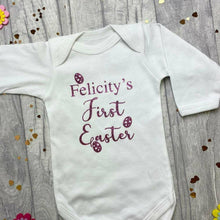 Load image into Gallery viewer, Personalised 'First Easter' Girl White Long Sleeved Romper And Pink Sequin Tutu Skirt, Newborn Baby Gift