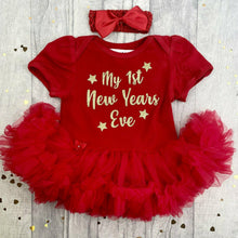 Load image into Gallery viewer, Baby Girl 1st New Year's Eve Tutu Romper With Headband, Gold design