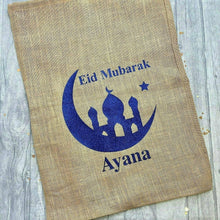 Load image into Gallery viewer, Personalised 'Eid Mubarak' Hessian Celebration Gift Present Sack