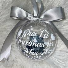 Load image into Gallery viewer, Personalised Our 1st Christmas as Mr & Mrs  Wedding Gift Bauble
