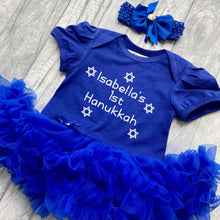 Load image into Gallery viewer, Personalised 1st Hanukkah Baby Girl's Tutu Romper with Headband, White Glitter - Little Secrets Clothing
