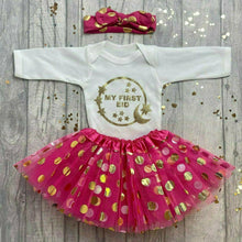 Load image into Gallery viewer, My First Eid Polka Dot Tutu Skirt, Romper & Headband Outfit