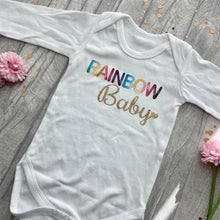 Load image into Gallery viewer, 'Rainbow Baby' Gold & White Long Sleeved Romper