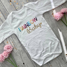 Load image into Gallery viewer, 'Rainbow Baby' Gold & White Long Sleeved Romper