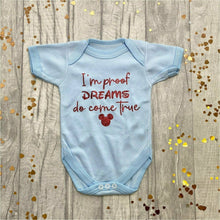 Load image into Gallery viewer, 'I'm Proof Dreams Come True' Baby Girls Boys Black Short Sleeve Romper, Disney