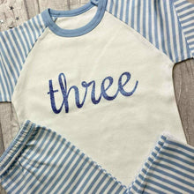 Load image into Gallery viewer, Birthday Boys Numbered Blue Stripe Pyjamas
