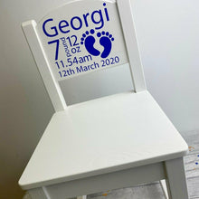 Load image into Gallery viewer, Personalised White Wooden Children's Chair, Newborn, Christening or Birthday Gift