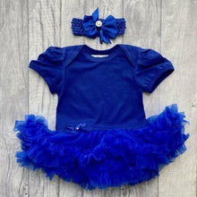 Load image into Gallery viewer, Plain Royal Blue Baby Girl Tutu Romper With Matching Bow Headband