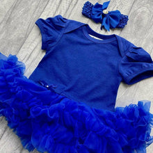 Load image into Gallery viewer, Plain Royal Blue Baby Girl Tutu Romper With Matching Bow Headband