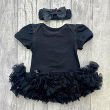 Load image into Gallery viewer, Black Plain Baby Girl Tutu Romper with Matching Headband - Little Secrets Clothing