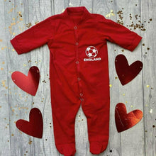 Load image into Gallery viewer, 'England' Football Personalised Name and Number on Back, Red Sleepsuit