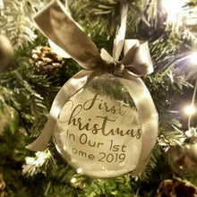 Load image into Gallery viewer, 'First Christmas in Our 1st Home' 2021 Feather Filled Home Decoration Bauble/ Christmas Ornament