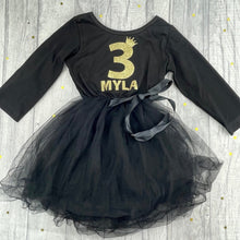 Load image into Gallery viewer, Personalised Girls Birthday Dress, Black Long Sleeve Party Tutu Dress - Little Secrets Clothing