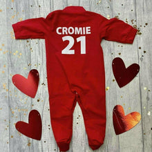 Load image into Gallery viewer, 'England' Football Personalised Name and Number on Back, Red Sleepsuit