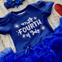 Load image into Gallery viewer, 'My 1st Fourth of July' Baby Girl Tutu Romper With Matching Bow Headband, White Glitter