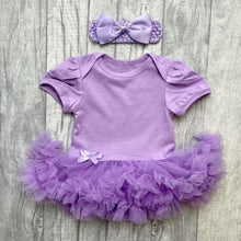 Load image into Gallery viewer, Plain Light Purple Baby Girl Tutu Romper With Matching Bow Headband
