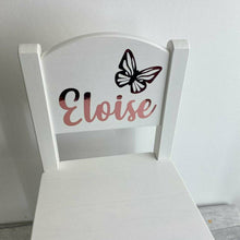 Load image into Gallery viewer, Personalised Baby Girls Butterfly White Toddler Wooden Nursery, Dining Chair