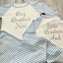 Load image into Gallery viewer, 'Big Brother' Personalised Blue and White Boys Pyjamas