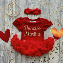 Load image into Gallery viewer, Personalised 'Princess' Baby Girl Tutu Romper With Matching Bow Headband