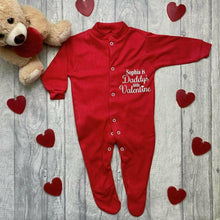 Load image into Gallery viewer, Personalised 'Daddy's Little Valentine' Babies Romper Sleep Suit, Valentine’s Day