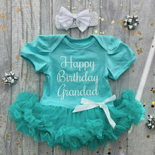 Load image into Gallery viewer, 'Happy Birthday Grandad' Baby Girl Tutu Romper With Matching Bow Headband, White Glitter Design