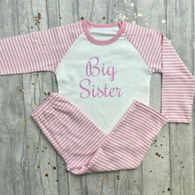 Load image into Gallery viewer, 'Big Sister' Pink And White Stripe Girls Pyjamas
