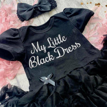 Load image into Gallery viewer, 'My Little Black Dress' Baby Girl Tutu Romper With Matching Bow Headband