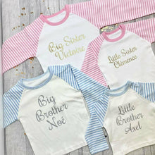 Load image into Gallery viewer, 'Little Brother' Personalised Blue and White Boys Pyjamas