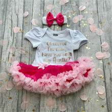 Load image into Gallery viewer, Of Course I'm Cute. Have You Seen My Auntie? Baby Girl Tutu Romper With Matching Bow Headband - Little Secrets Clothing