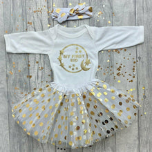 Load image into Gallery viewer, My First Eid Polka Dot Tutu Skirt, Romper & Headband Outfit