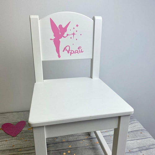 Personalised Baby Girls Tinker Bell Inspired Fairy Design White Wooden Nursery Chair