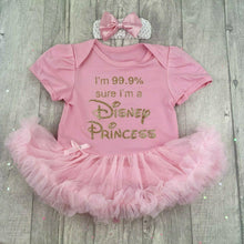 Load image into Gallery viewer, I'm 99.9% Sure I'm A Disney Princess baby girl Pink Tutu Romper with Matching Headband and Gold design