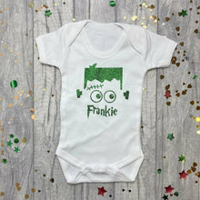 Load image into Gallery viewer, Personalised Frankenstein Baby Boy's Short Sleeve Romper, Halloween Costume