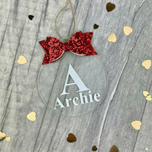 Load image into Gallery viewer, Personalised Christmas Bauble with Glitter Bow