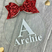 Load image into Gallery viewer, Personalised Christmas Bauble with Glitter Bow