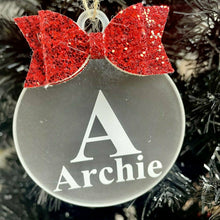 Load image into Gallery viewer, Personalised Christmas Bauble with Glitter Bow
