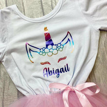Load image into Gallery viewer, Personalised Unicorn Girl's White and Pink Long Sleeved Tutu Dress, Birthday