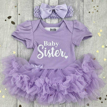 Load image into Gallery viewer, 'Baby Sister' Newborn Baby Girl Tutu Romper with Matching Bow Headband