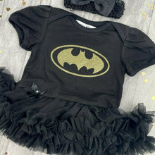 Load image into Gallery viewer, Baby Girl Batman, Black Tutu Romper with Bow Headband