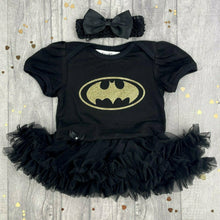 Load image into Gallery viewer, Baby Girl Batman, Black Tutu Romper with Bow Headband