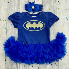 Load image into Gallery viewer, Batman Baby Girl Tutu Romper With Matching Bow Headband, Superhero, Baby Halloween