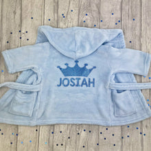 Load image into Gallery viewer, Personalised Crown Hooded Baby Dressing Gown/Robe in Blue
