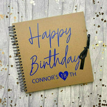 Load image into Gallery viewer, Personalised Happy Birthday Brown Scrapbook with Royal Blue Design