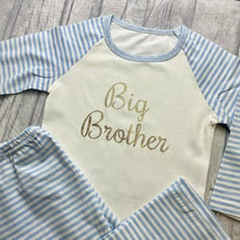 Load image into Gallery viewer, 'Big Brother' Boys Blue And White Stripe Pyjamas