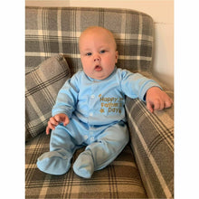 Load image into Gallery viewer, Happy 1st Father's Day Stars Baby Boys / Girls Button Up Sleepsuit Gold Text