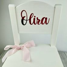 Load image into Gallery viewer, Personalised Baby Girls & Boys Curly Name, White Wooden Nursery Chair