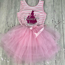 Load image into Gallery viewer, Personalised Princess Belle Outline Sleeveless Stripe Summer Girls Tutu Dress with Bow