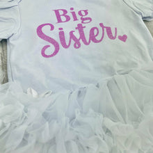 Load image into Gallery viewer, Big Sister / Little Sister Baby Girls White Tutu Romper with Matching Bow Headband